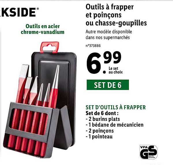 outils à frapper et poinçons ou chasse-goupilles parkside