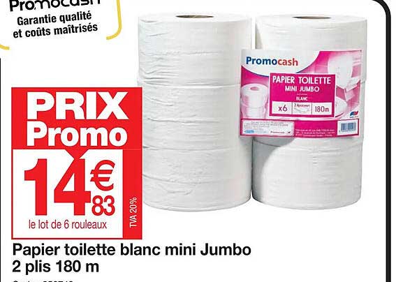 papier toilette blanc mini jumbo 2 plis 180 m