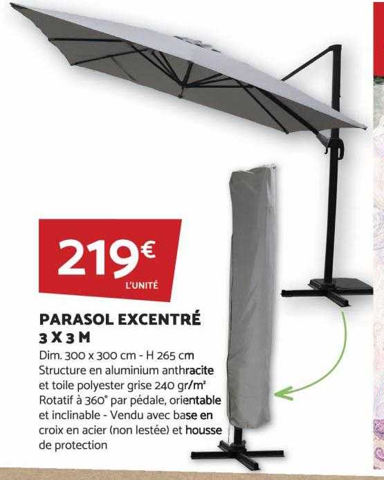 parasol excentré 3 x 3 m