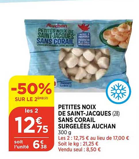 petites noix de saint-jacques sans corail surgelées auchan