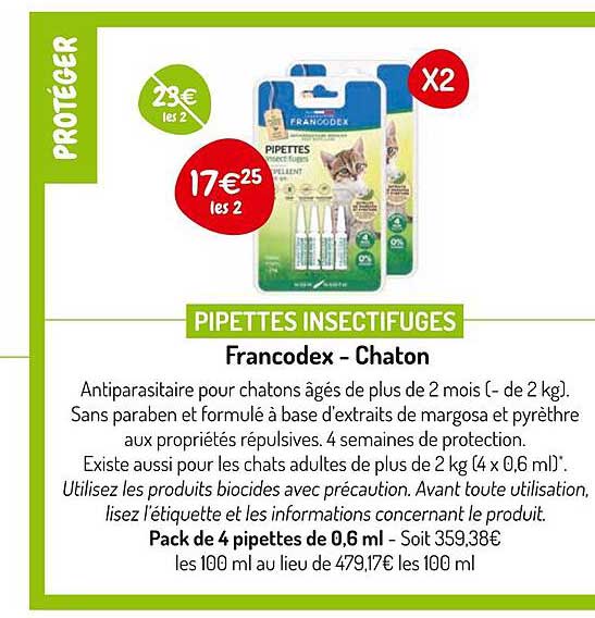 pipettes insectifuges francodex - chaton
