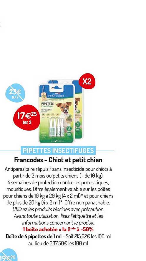 pipettes insectifuges francodex - chiot et petit chien