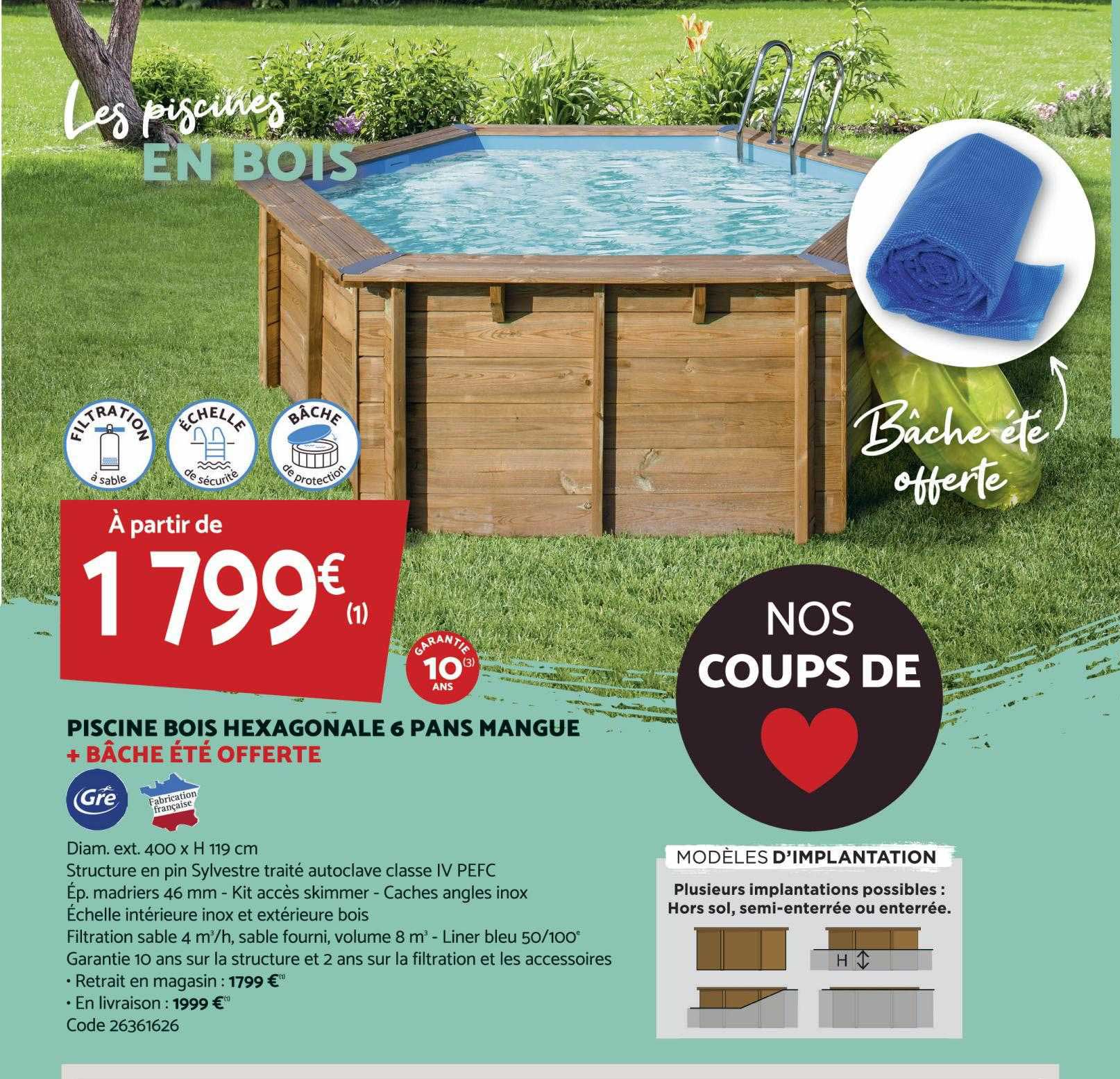 piscine bois hexagonale 6 pans mangue + bâche été offerte gré