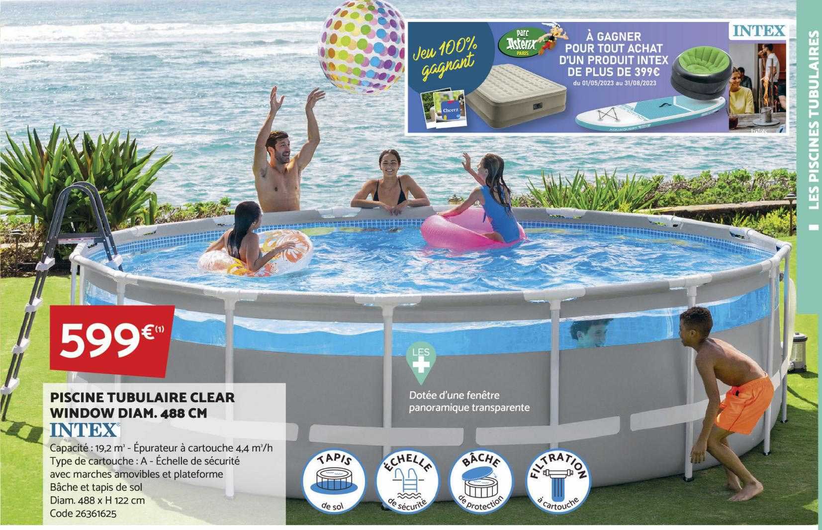 piscine tubulaire clear window diam. 488 cm intex
