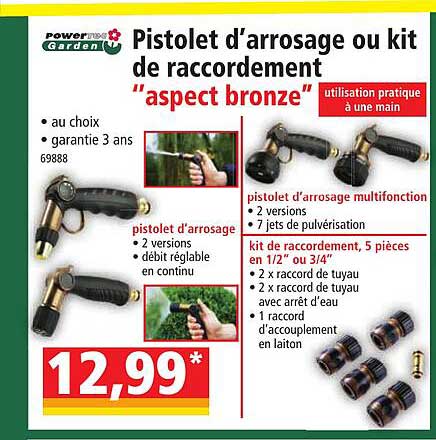 pistolet d'arrosage ou kit de raccordement "aspect bronze" powertec garden