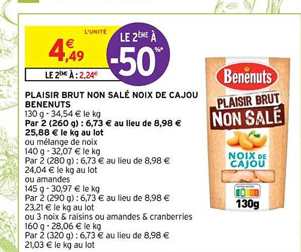 plaisir brut non salé noix de cajou bénenuts