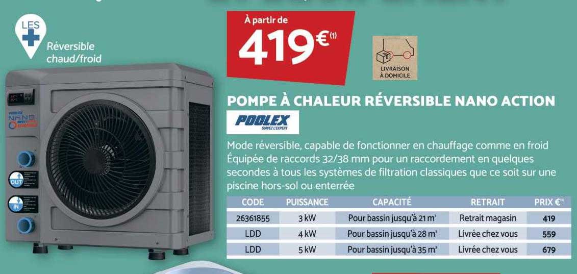 pompe à chaleur réversible nano action poolex