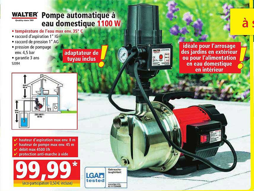 pompe automatique à eau domestique 1100w walter
