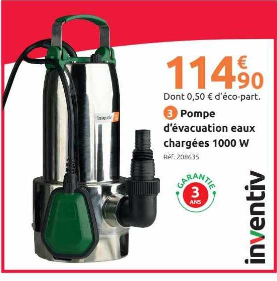pompe d'évacuation eaux chargées 1000w inventiv