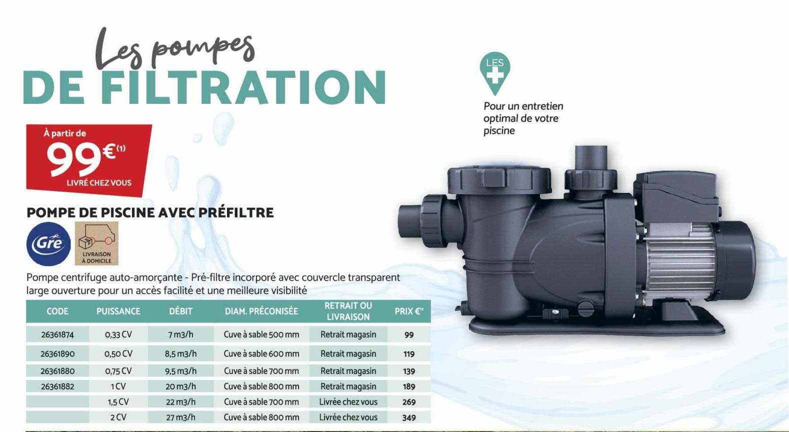 Pompe De Piscine Avec Préfiltre Gré