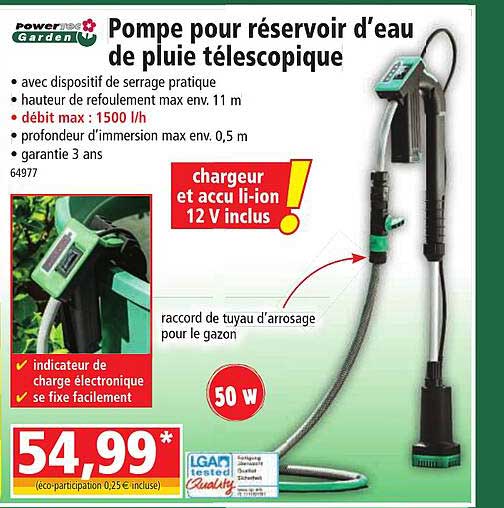Pompe Pour Réservoir D'eau De Pluie Télescopique Powertec Garden