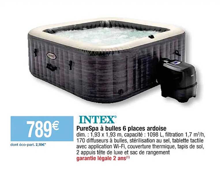 purespa à bulles 6 places ardoise intex