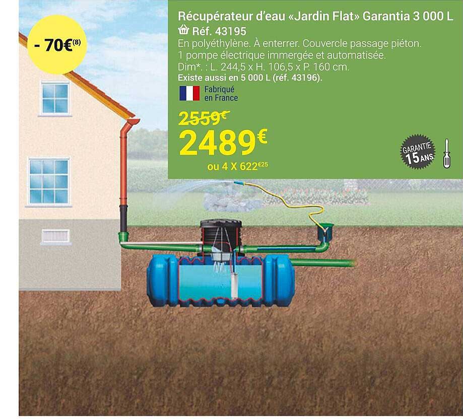 récupérateur d'eau «jardin flat» garantia 3000l