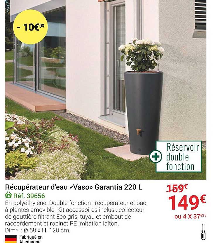 récupérateur d'eau «vaso» garantia 220l