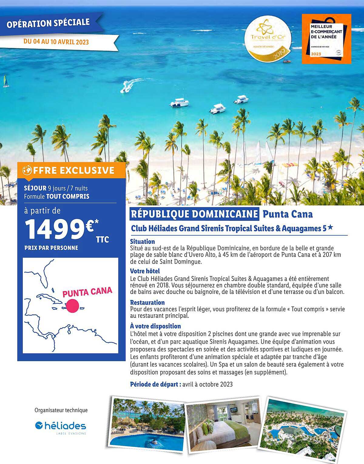 république dominicaine punta cana : club héliades grand sirenis tropical suites & aquagames 5*
