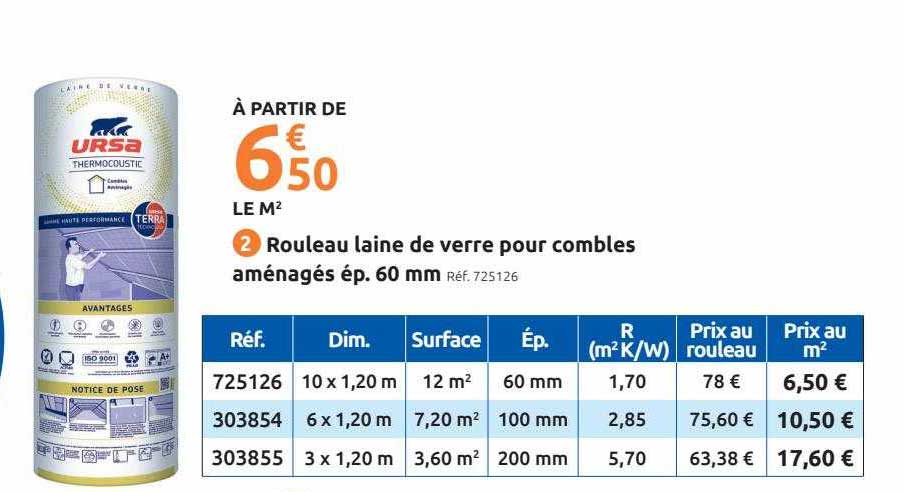 rouleau laine de verre pour combles aménagés ursa
