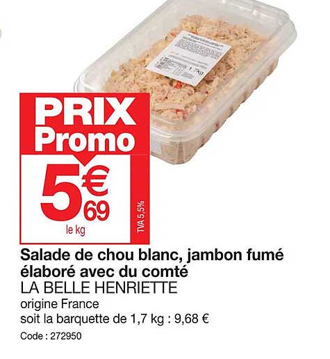 salade de chou blanc jambon fumé élaboré avec du comté la belle henriette
