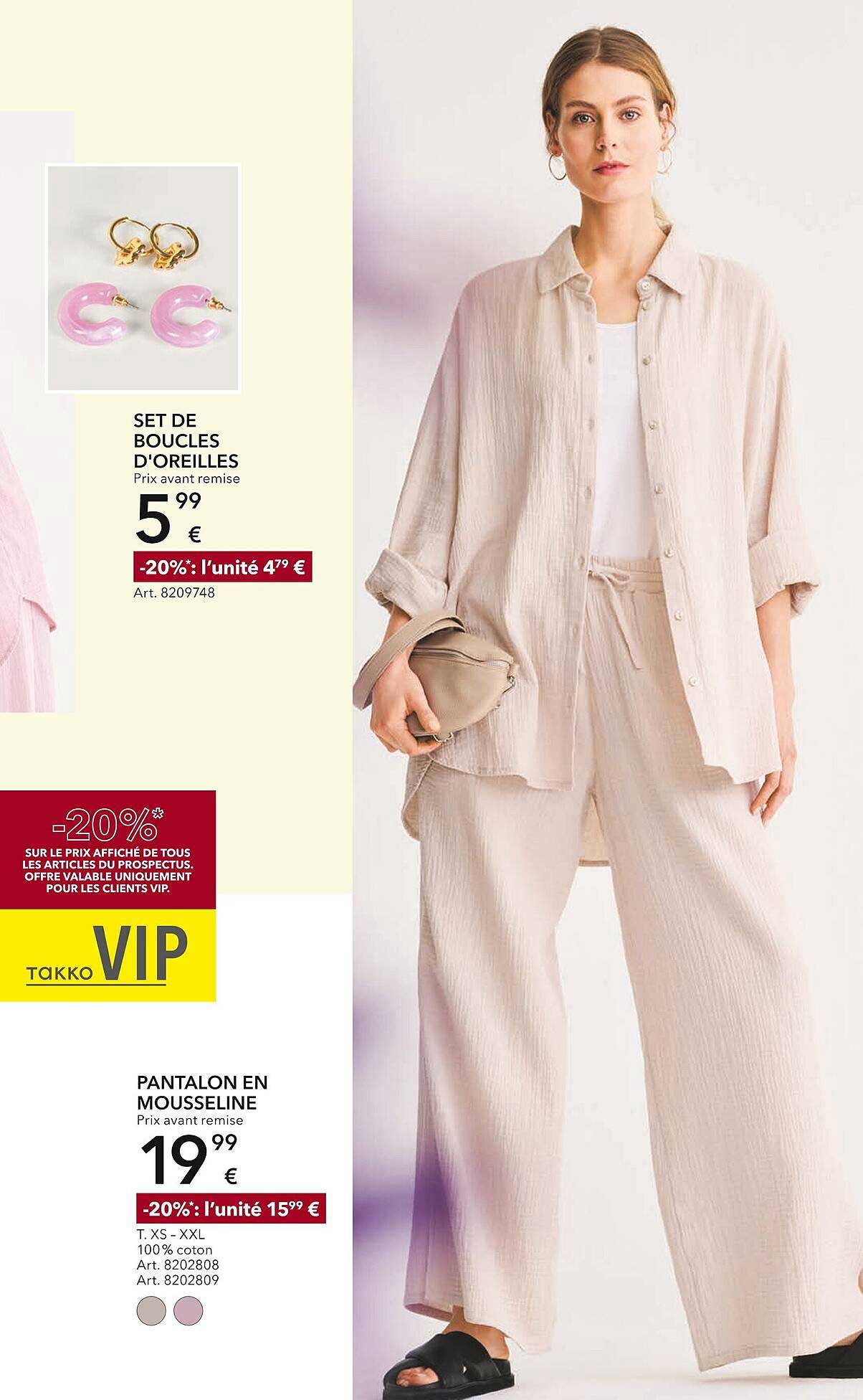 set de boucles d'oreilles, pantalon en mousseline