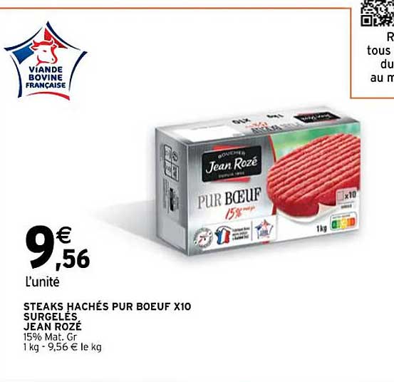 steaks hachés pur bœuf x10 surgelés jean rozé