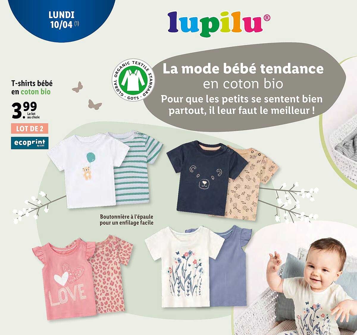 t-shirts bébé en coton bio lupilu