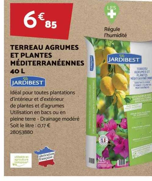 terreau agrumes et plantes méditerranéennes 40l jardibest