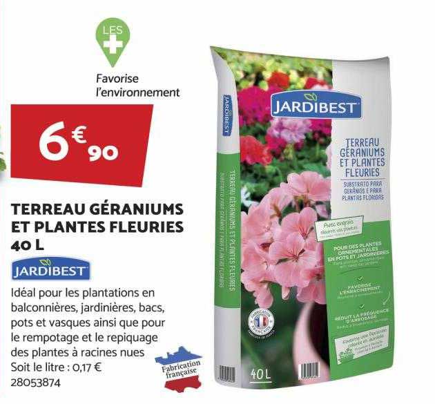 terreau géraniums et plantes fleuries 40l jardibest