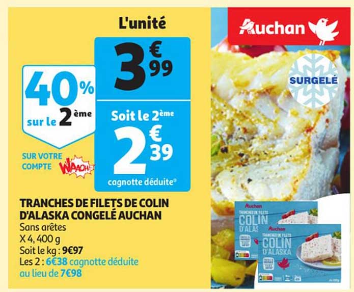 Tranches De Filets De Colin D'alaska Congelé Auchan