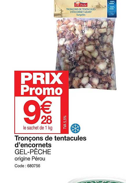 tronçons de tentacules d'encornets gel-pêche