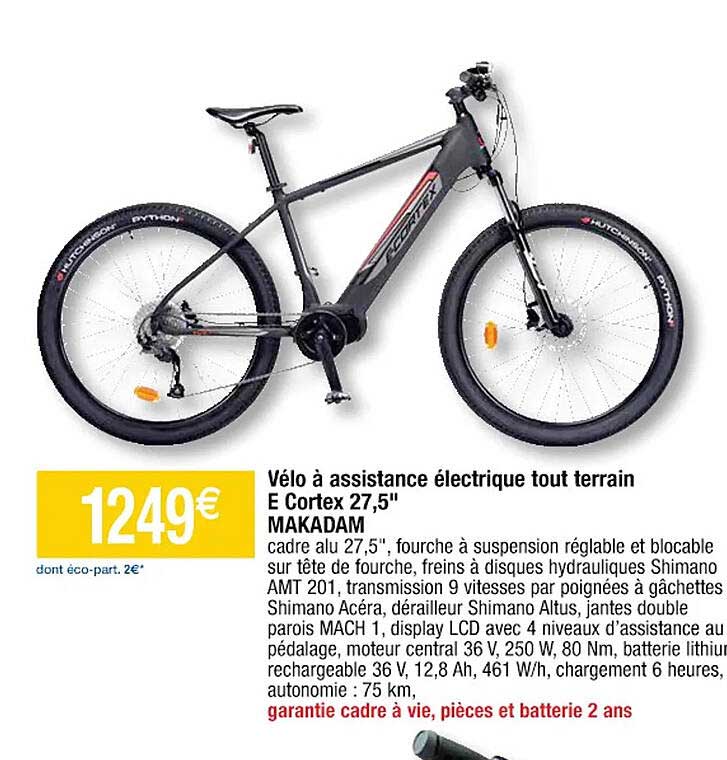 vélo à assistance électrique tout terrain e cortex 27,5" makadam