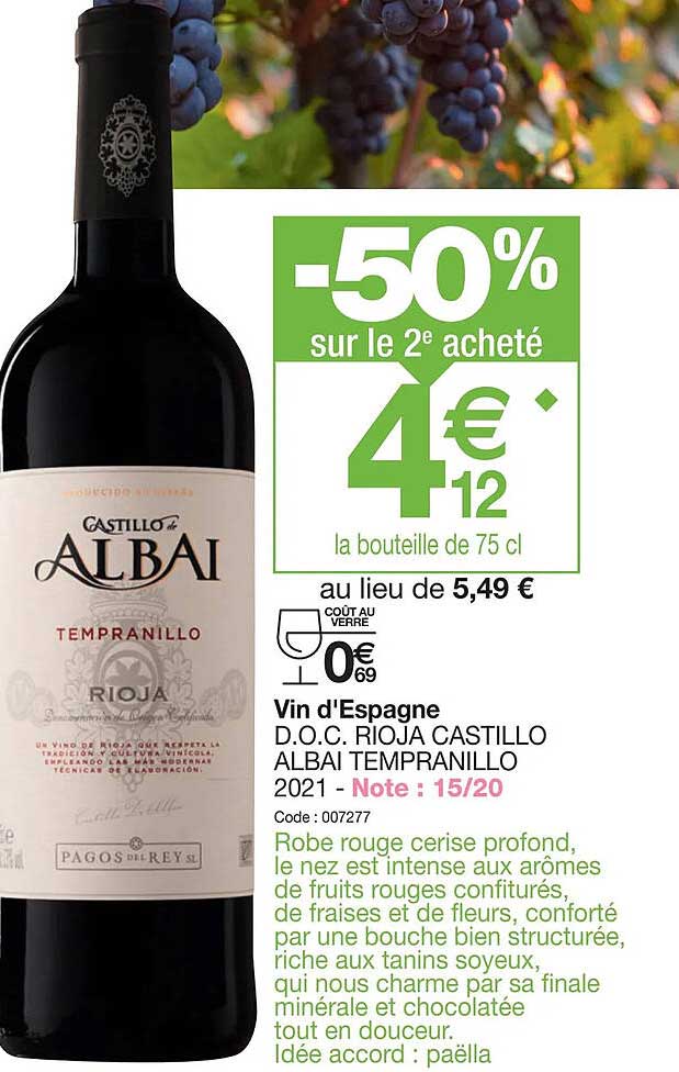 vin d'espagne d.o.c. rioja castillo albal tempranillo 2021