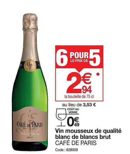 vin mousseux de qualité blanc de blancs brut afé de paris
