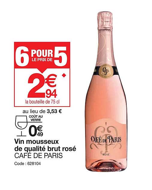 Vin Mousseux De Qualité Brut Rosé Café De Paris