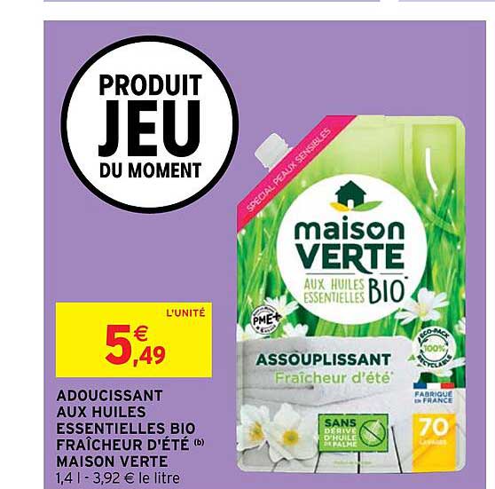 adoucissant aux huiles essentielles bio fraîcheur d'été maison verte