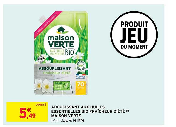 adoucissant aux huiles essentielles bio fraîcheur d'été maison verte