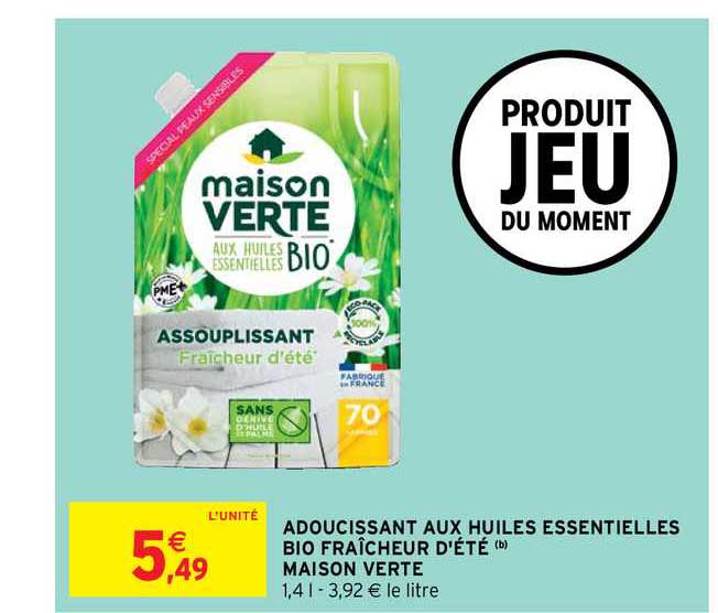 adoucissant aux huiles essentielles bio fraîcheur d'été maison verte