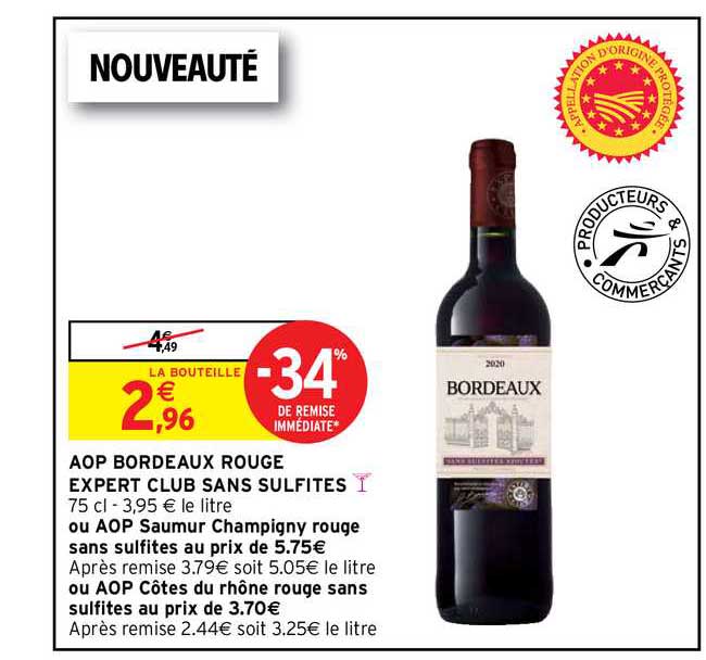aop bordeaux rouge expert club sans sulfites
