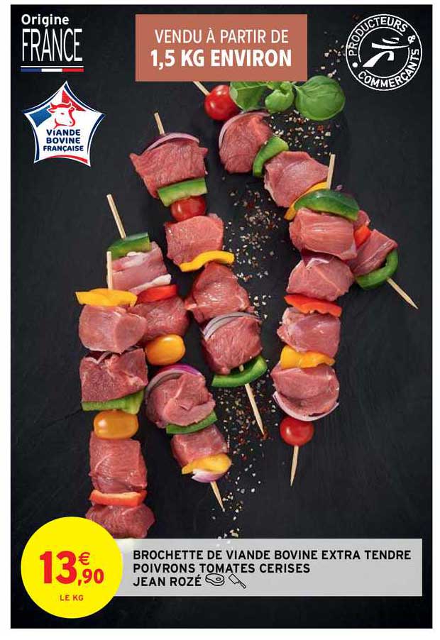 brochette de viande bovine extra tendre poivrons tomates cerises jean rozé