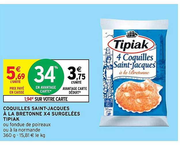 coquilles saint-jacques à la bretonne x4 surgelées tipiak