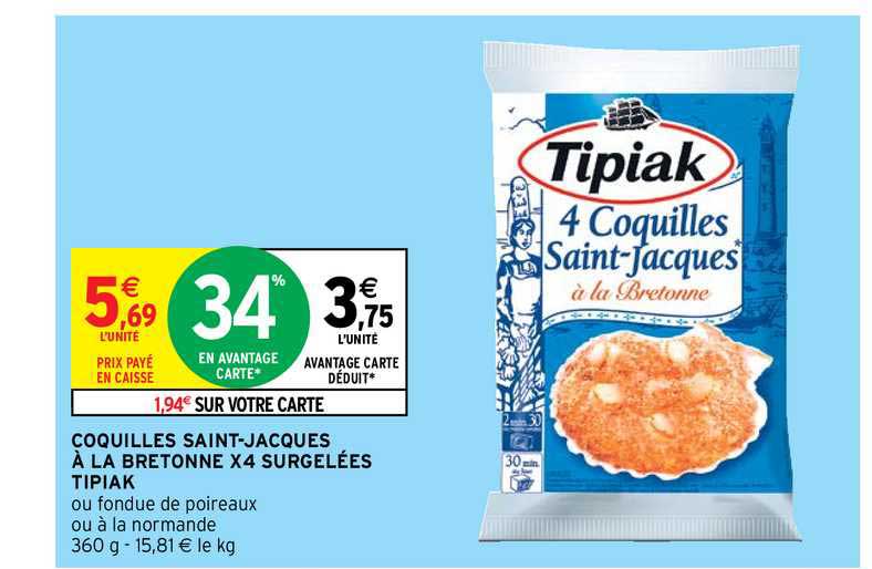 coquilles saint-jacques à la bretonne x4 surgelées tipiak