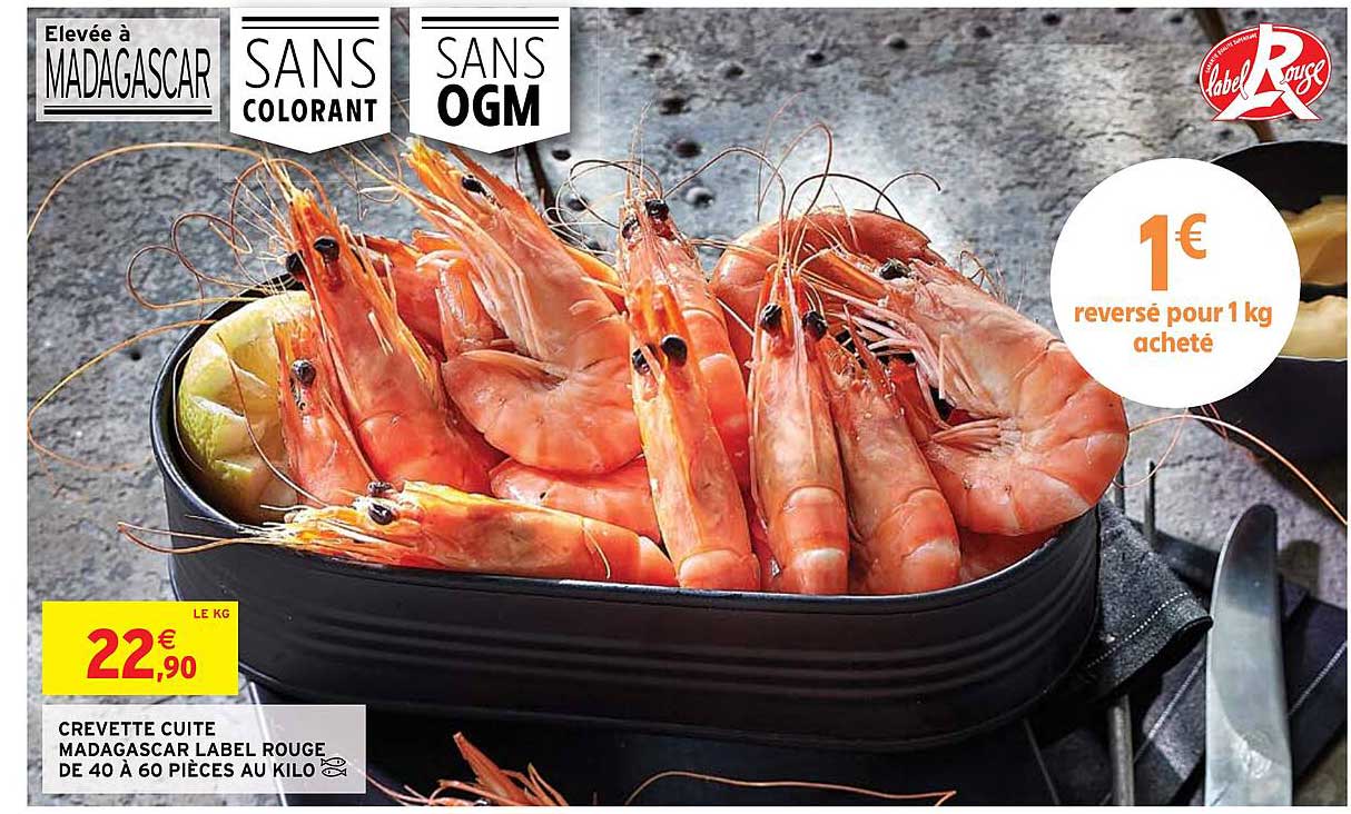 crevette cuite madagascar label rouge de 40 à 60 pièces au kilo