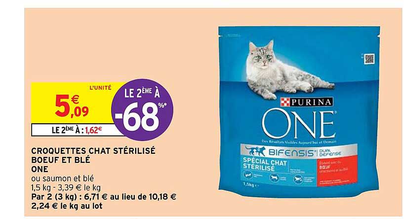 Croquettes Chat Stérilisé Bœuf Et Blé One