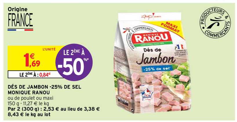 dés de jambon -25% de sel monique ranou