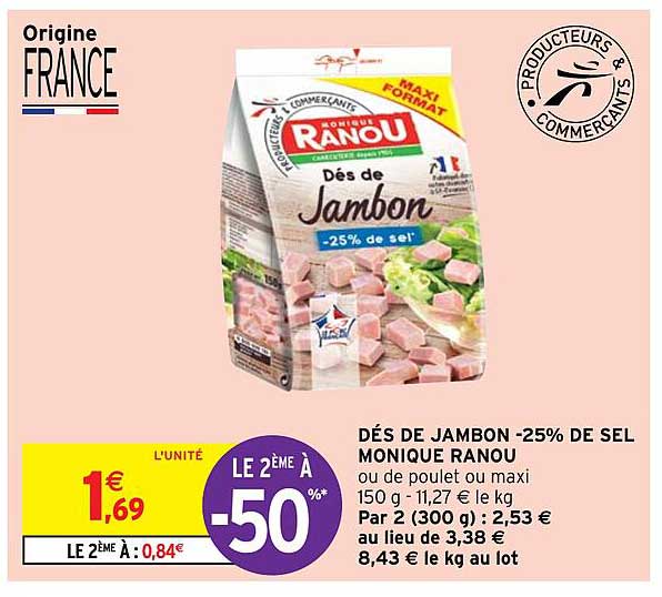 dés de jambon -25% de sel monique ranou