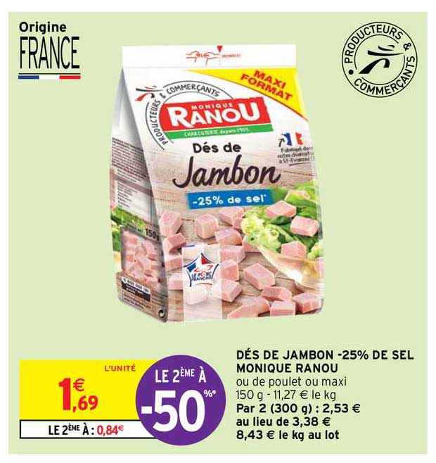dés de jambon -25% de sel monique ranou