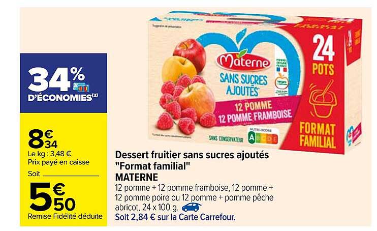 Dessert Fruitier Sans Sucres Ajoutés "format Familial" Materne