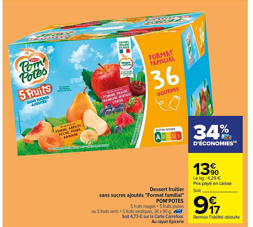 dessert fruitier sans sucres ajoutés "format familial" pom'potes
