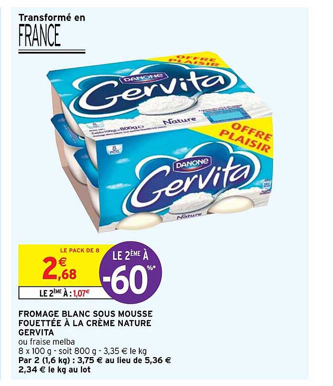 fromage blanc sous mousse fouettée à la crème nature gervita