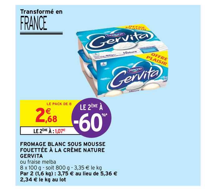 fromage blanc sous mousse fouettée à la crème nature gervita