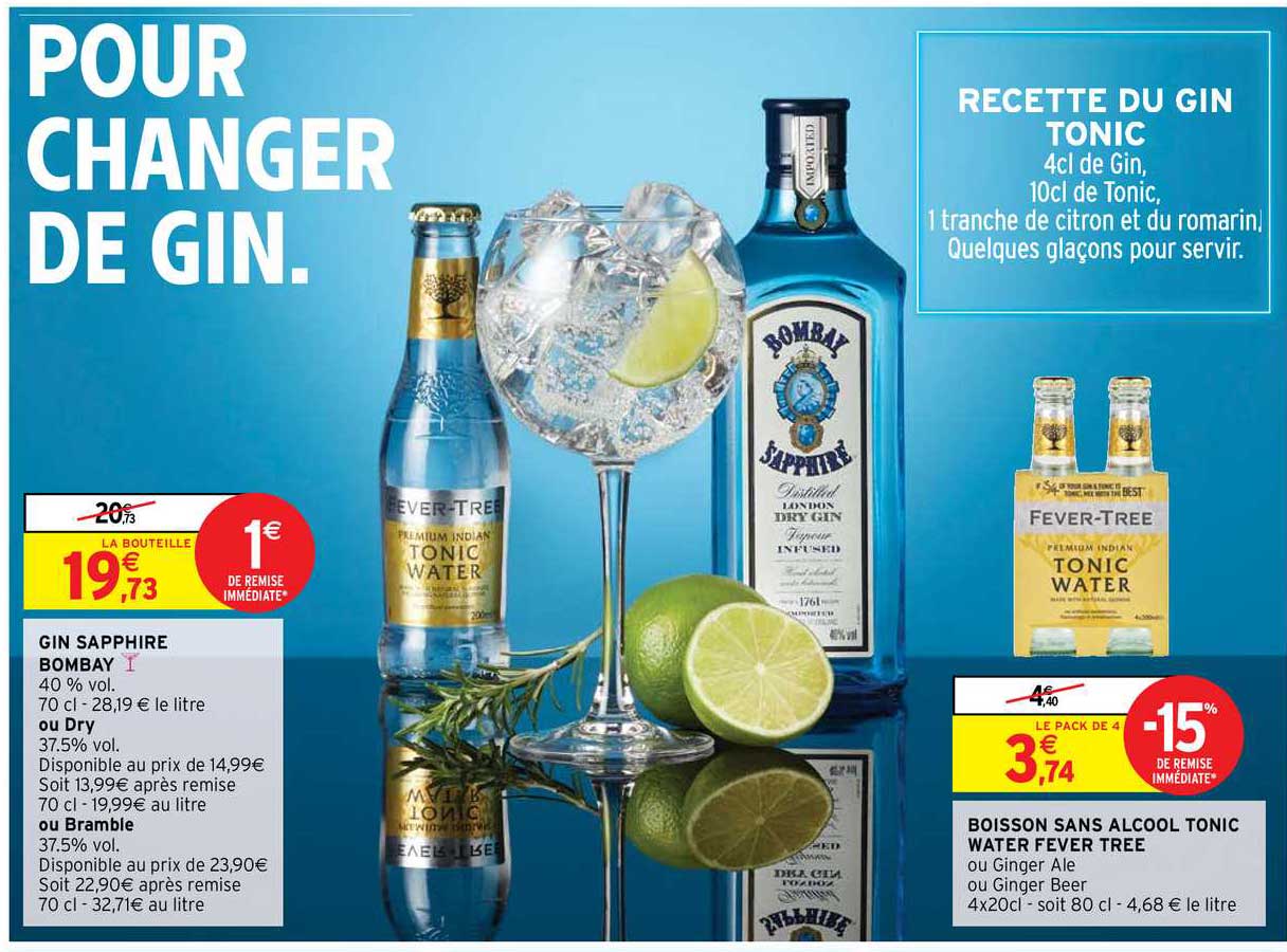 gin sapphire bombay, boisson sans alcool tonic water fever tree