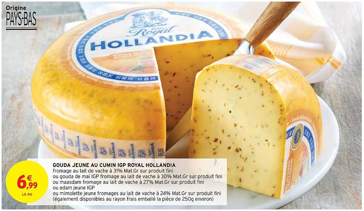 Gouda Jeune Au Cumin Igp Royal Hollandia